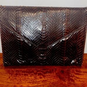 Vintage | Pre- Owned | Ronora made in Canada | Brown SnakeSkin clutch with strap